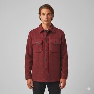L.L.Bean Shirt Jacket Men's‎ XL Red Black Stripe Northwoods Wool Blend